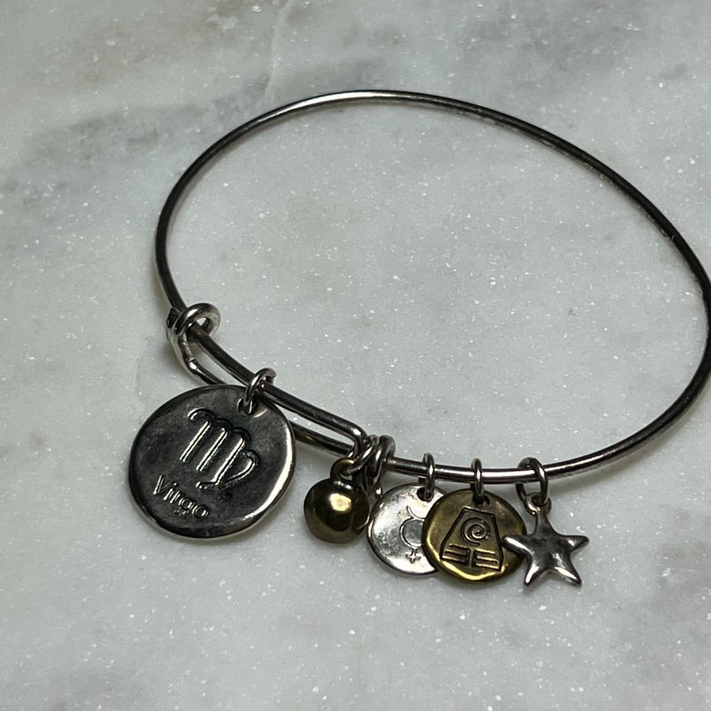 Silver Brass Gold Charm Bangle Bracelet Virgo